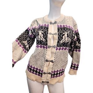 Skjaeveland Noway Vintage Wool Cardigan Sweater Womens size Small Winter Reindee